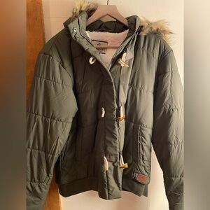 Legendary Whitetails Olive Green Puffer Jacket with Faux Fur Trim